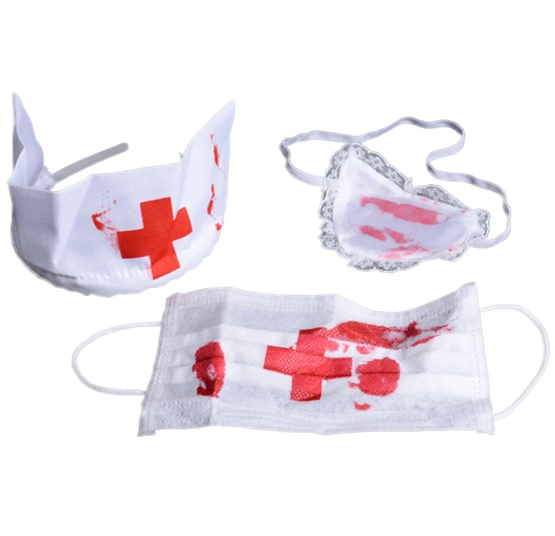 

MXMB Maid Costume Prop Creative Bloody Eye Patch Hat Mask Set Halloween Headdress Creative Carnival Hair Accessories
