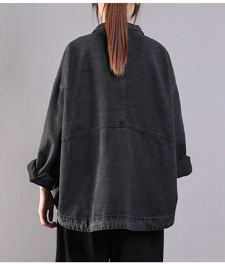 Джинсовая куртка женская с длинным рукавом Повседневная Свободная из денима