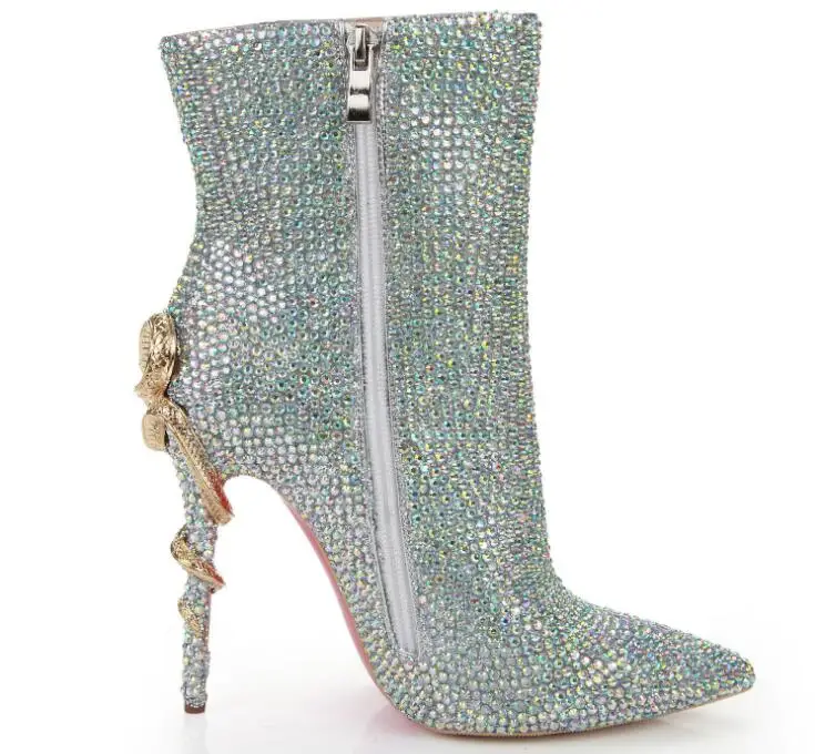 Ботильоны с украшением в виде кристаллов свадебные ботинки красной подошвой и