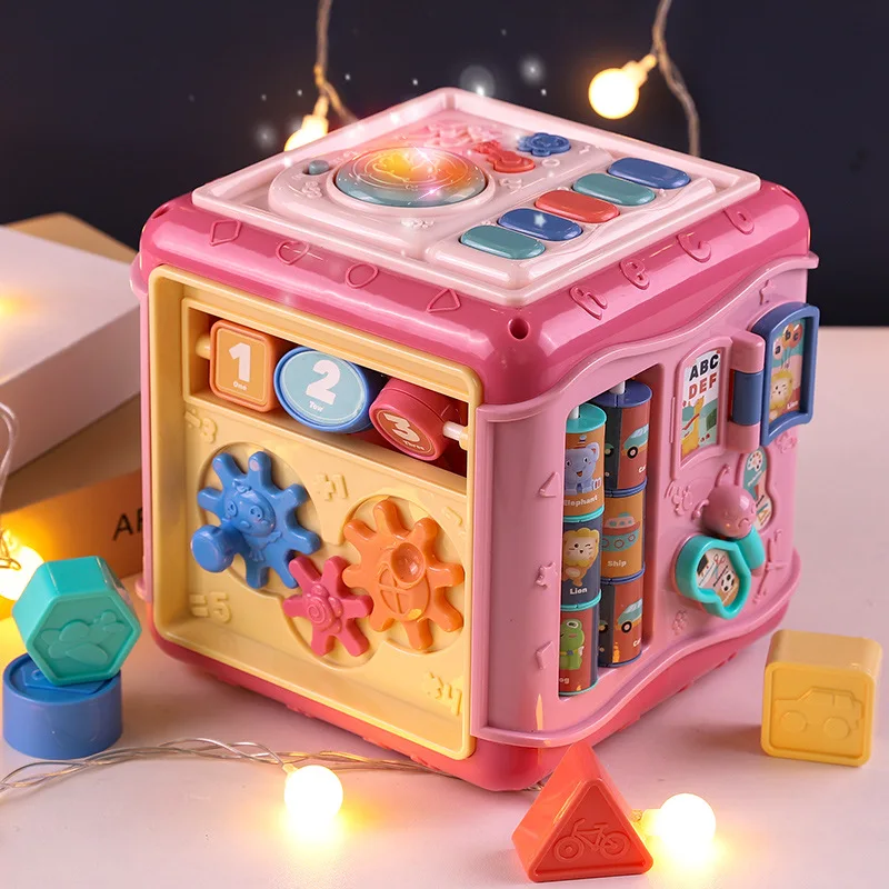 

Baby Toys Hand drum Six-Sided Music Box Play Cube Shape Match Infant Montessori Educational Block Newborn Toy For Kids
