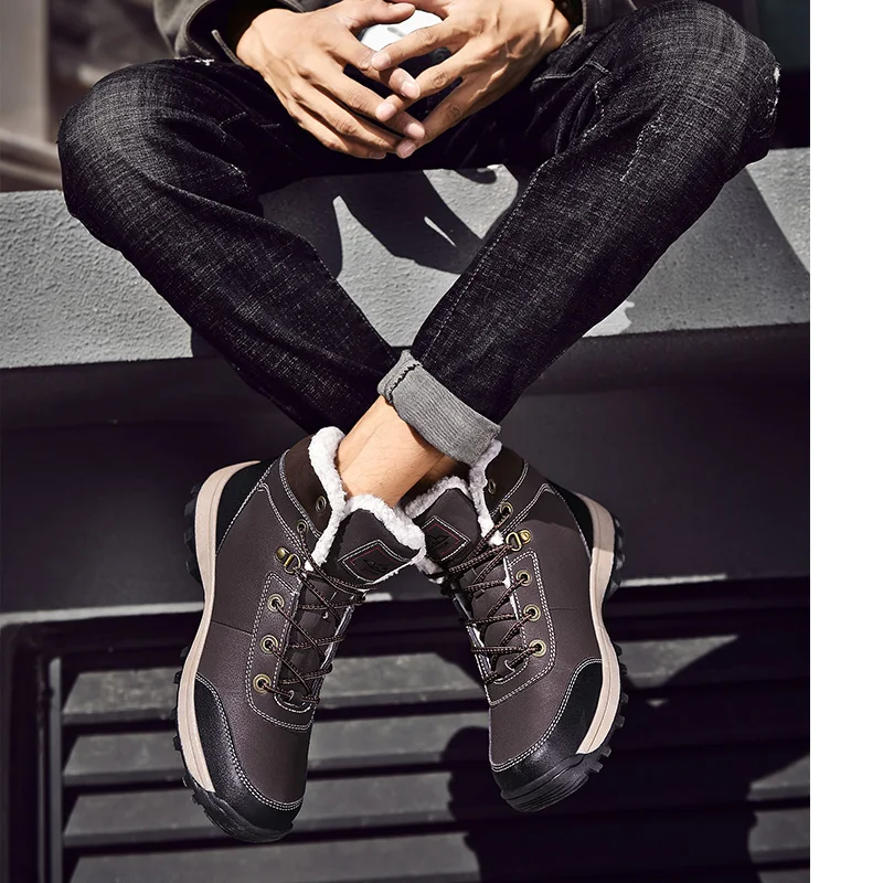 

Keep Warm Men Winter Boots Leather Men's Snow Shoes Outdoor Waterproof Mans Sneakers Comfortable Man Walking Shoes Size 38 39 40
