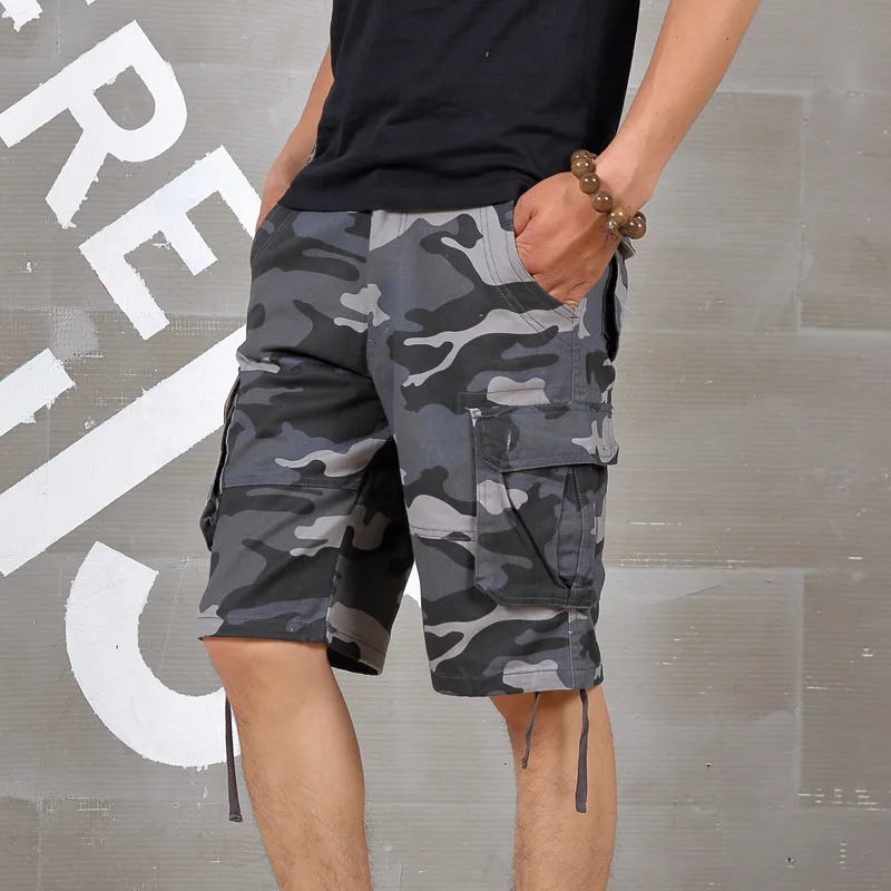 

High quality Men Summer plus size casual camouflage large shorts men loose Elastic Waist Knee Length hiphop short trousers