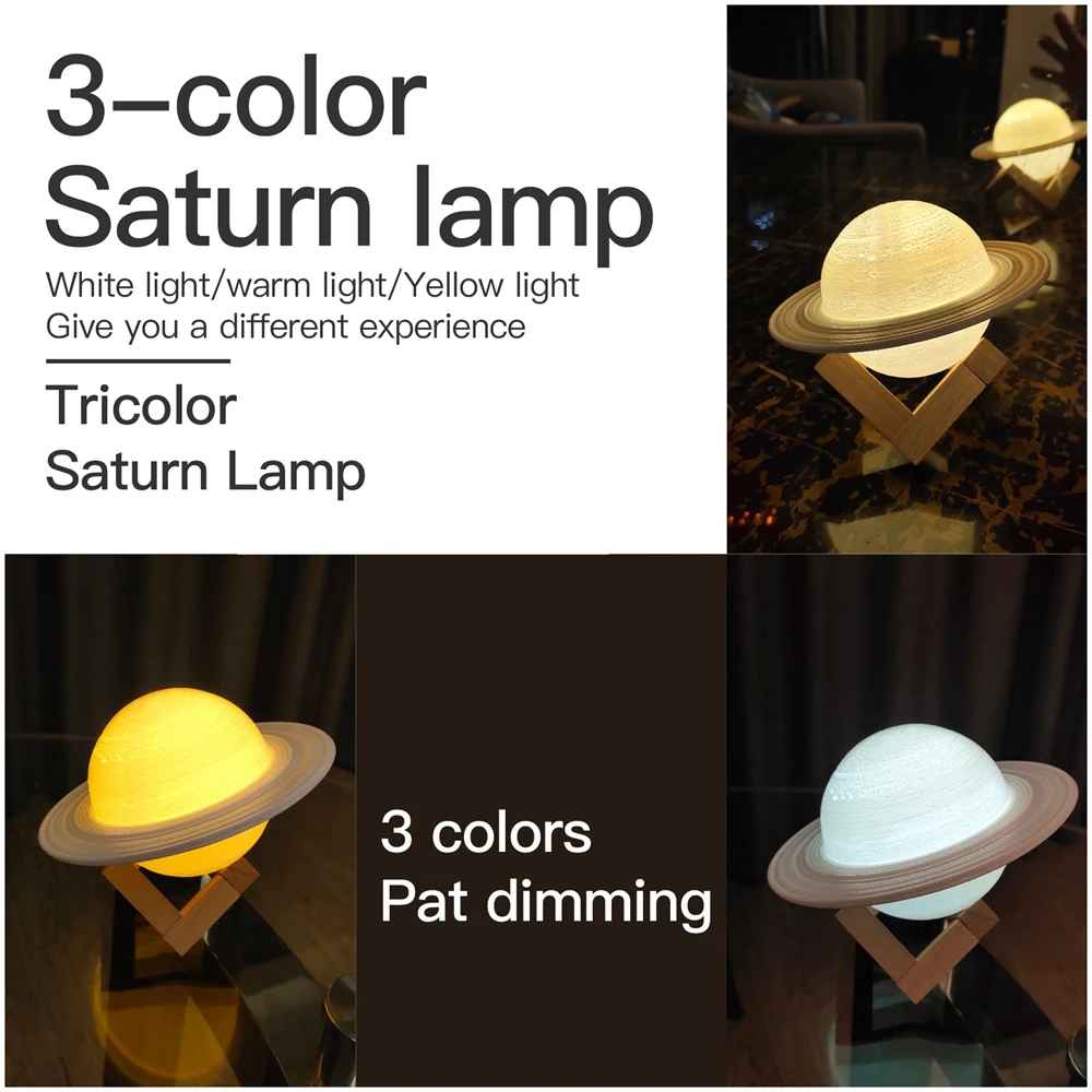 LEDGLE Saturn Lamp 3D Print Like Moon Table Safe Bedside Night LED USB Light for Kids Women Girls Family Birthday Gift | Освещение