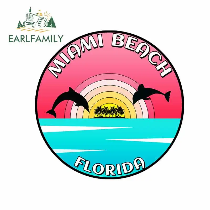 

EARLFAMILY 13cm x 12.9cm for Miami Beach Florida Dolphins Decal Funny Car Stickers Fashion Vinyl Wrap Anime Car Accessories