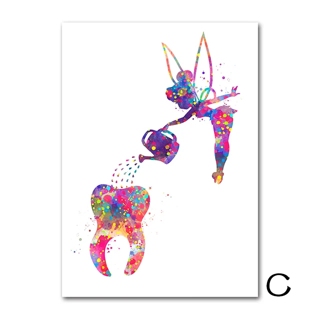 

Dental Art Tooth Fairy Canvas Painting Wall Art Poster Dental Hygienist Canvas Print Teeth Wall Pictures Clinic Decor