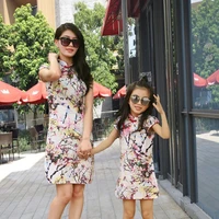 family matching outfits mother daughter dresses children national wind cheongsam baby improved hanfu cotton linen dress
