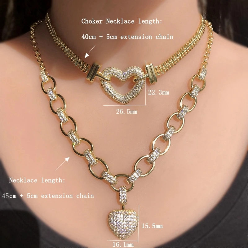 

Luxury Heart Shape Jewelry Sets Paved Micro Cubic Zirconia Gold Color Pendant Necklace Bracelets Bangles sets For Women Jewelry