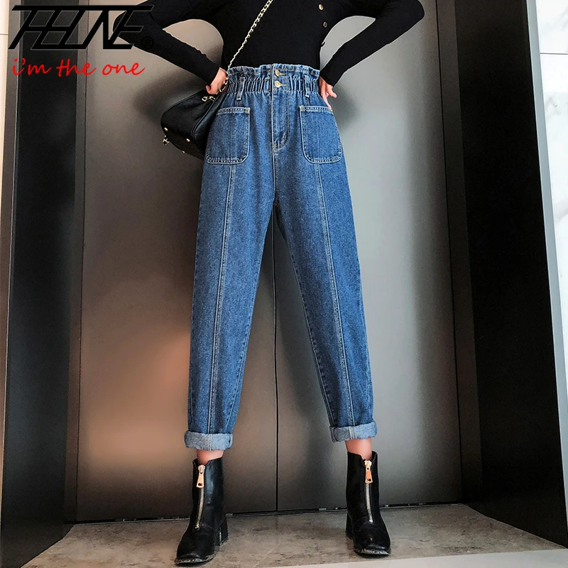 

THHONE Mom Jeans High Waiste Women Plus Size 5XL Denim Harem Pants Casual Trousers Flower Elastic Jean for Women Vintage Jeans