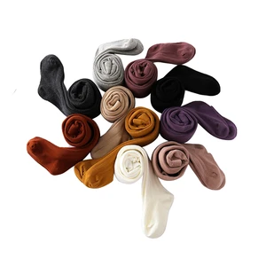 Осенне-зимние удобные для кожи однотонные колготки из чесаного хлопка для маленьких девочек не скатывающиеся роликовые эластичные базовые длинные носки на весну