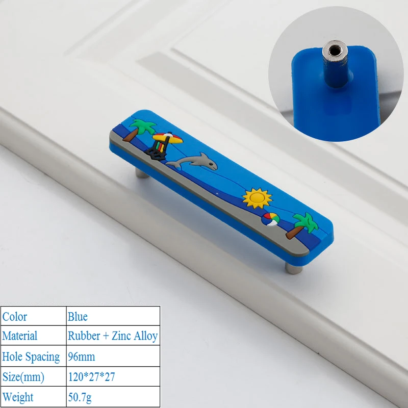 Blue 6297-96mm LBA, детские резиновые дверные ручки, милые розовые, желтые, синие, Звездные, лунные, облачные, кухонные ручки и ручки для шкафа, мебельные ручки для выдвижных ящиков - Цвет: Blue 6297-96mm