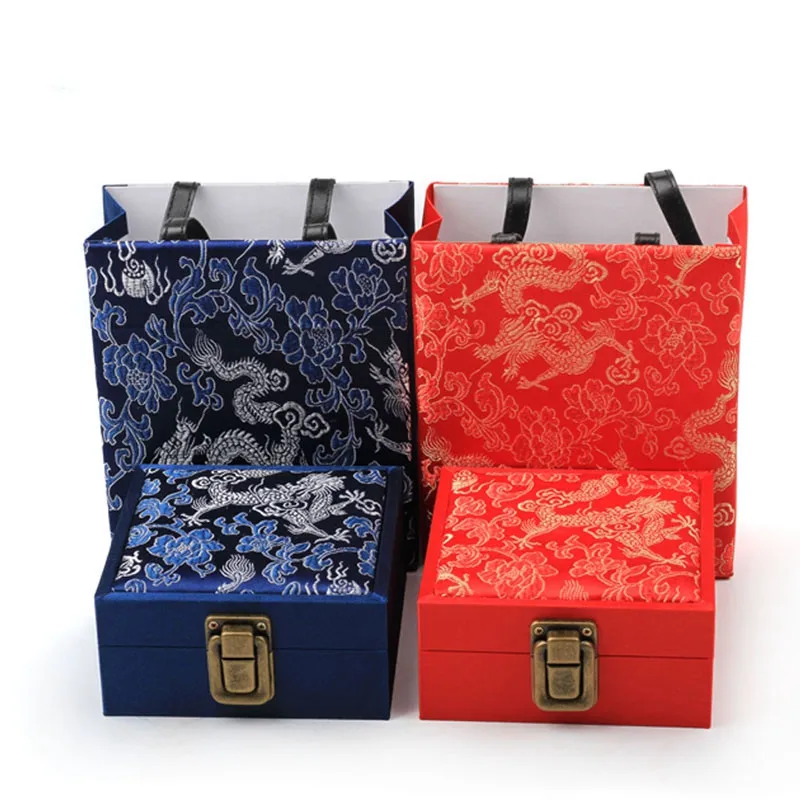Dragon Pattern Lock catch Chinese Silk Brocade Box with Hand bag Jewelry Packaging Bracelet Gift Box Jewellery Storage Boxes