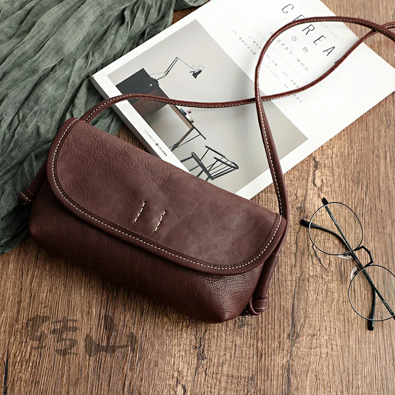 

Women's Real Skin Soft Vegetable Tanning Leather Crossbody Bags Retro Black Single Shoulder Bags Lady Purse Free Shipping