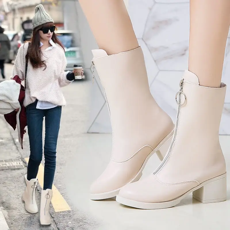 

Martin boots female Japanese leather shoes female long shoes female 2021 new tide plus velvet high heels short boots