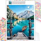 Алмазов картина озеро пейзаж 5D DIY картина горная лодка мозаика камни в форме ромба круглый Арт Набор для вышивания хобби Стразы Комплект домашний декор