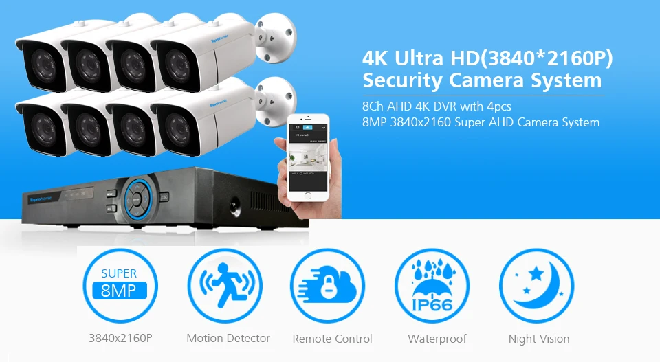 TOPROHOIME h.265+ 8CH 4K Ultra HD 8MP комплект камер видеонаблюдения 1/3 SONY Водонепроницаемая камера ночного видения cctv система видеонаблюдения