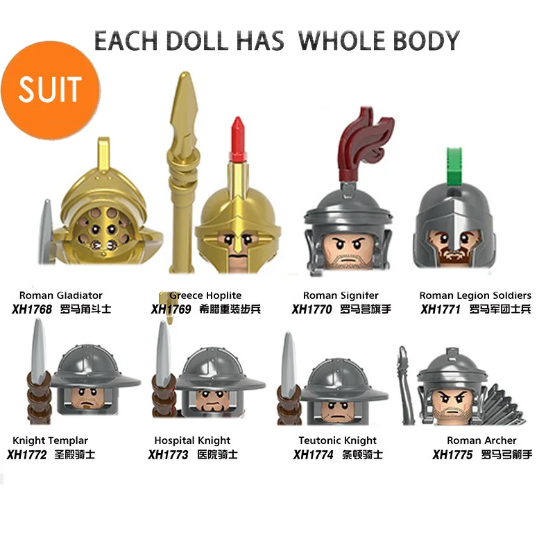 

Minifigures Blocks Roman Gladiator Infantry Knights Templar Archer Soldier Part Blocks Assembled War Characters Model Toys X0320
