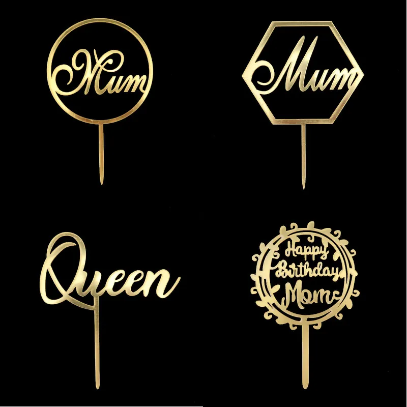 1 шт. акриловый торт для мамы с днем рождения Золотой дня украшения торта|Товары