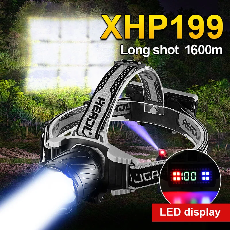 

Супер XHP199 Самый мощный светодиодный налобный фонарь XHP90 Высокомощный светодиодный налобный фонарь Usb Перезаряжаемая фара 18650 Zoom Рыболовный ...