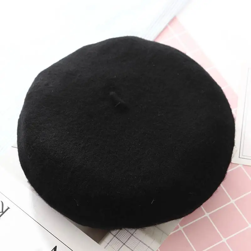 

New Lady Spring Winter Berets Hat Painter Style Hat Women Wool Vintage Solid Color Caps Female Bonnet Warm Walking Cap