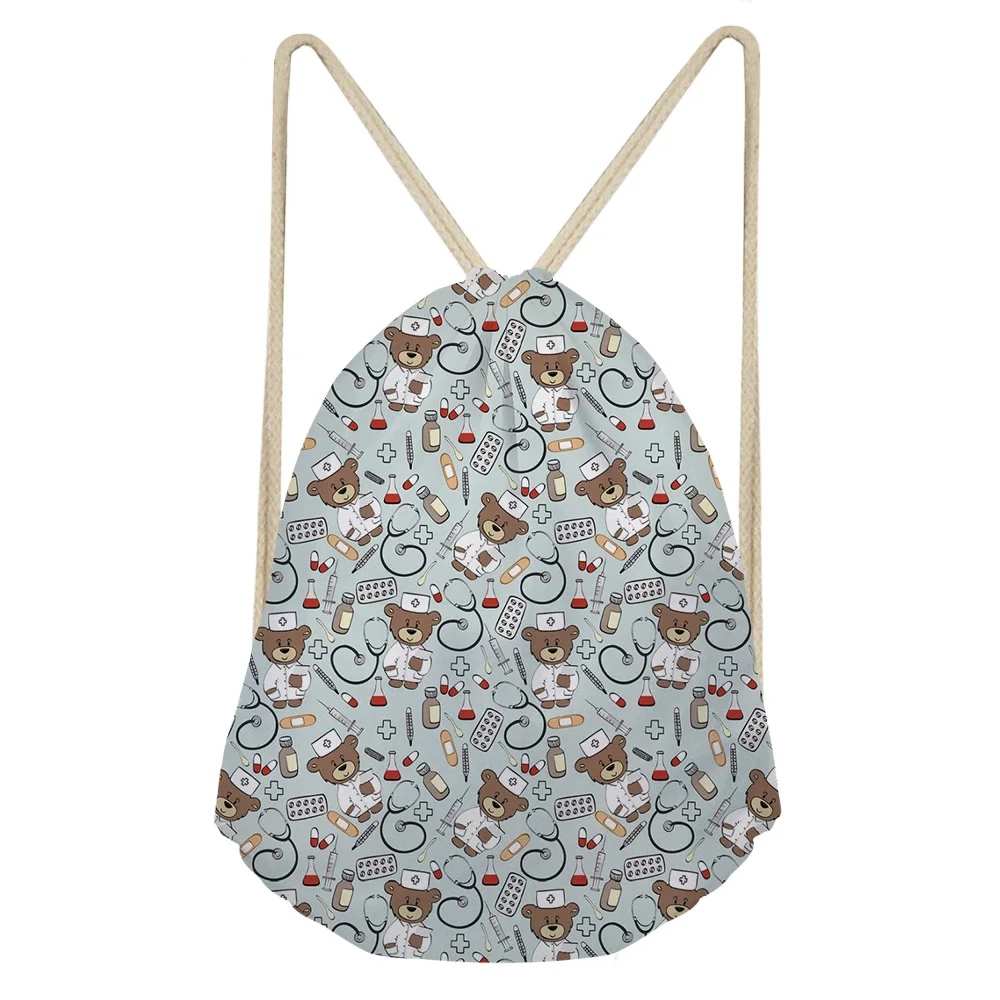 

HaoYun Рождественская сумка на заказ с принтом медведя, медсестры, печать, подарочные сумки на шнурке, мягкая пляжная обувь, карманный Повседне...