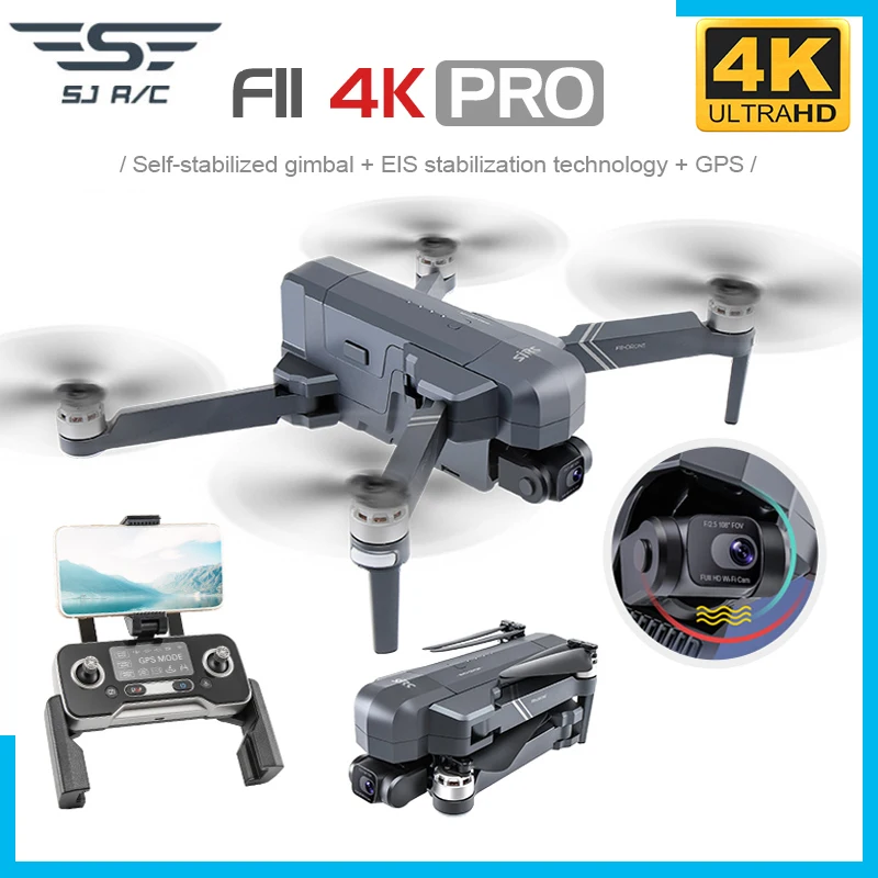 

Дрон SJRC F11S/F11 Pro с камерой 4K, GPS, Wi-Fi, FPV, HD, 2-осевой стабилизированный карданный подвес, EIS Профессиональный бесщеточный Дрон Vs SG906 Pro