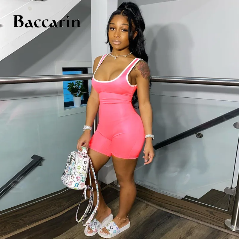

patchwork women playsuit sleeveless bodycon sexy streetwear party club 2020 summer clothes combishort fitness loungewear