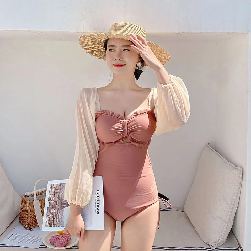 

2021 New Korean One Piece Swimsuit Sexy Backless Slender Whole Colored Bikini Contracted Conservative Swimsuits for Women