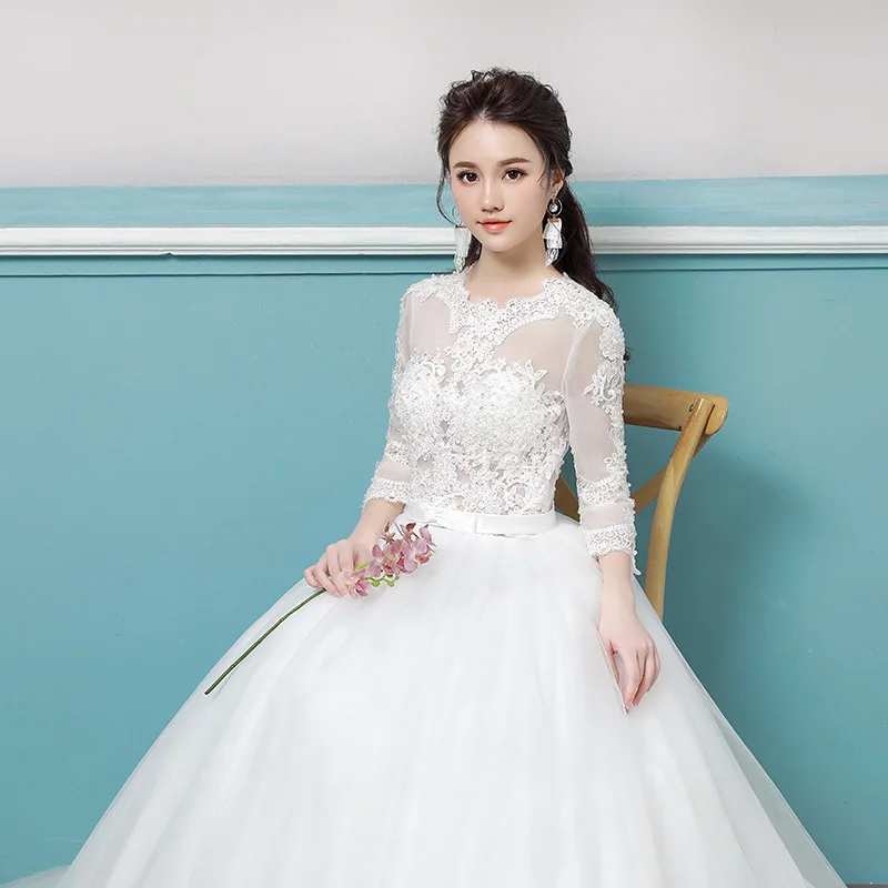 European Top Fashion Scoop Half Style Wedding Dress 2020 New Vibrato With The Same Word Shoulder Thin Bride Luxurious Princess | Свадьбы и