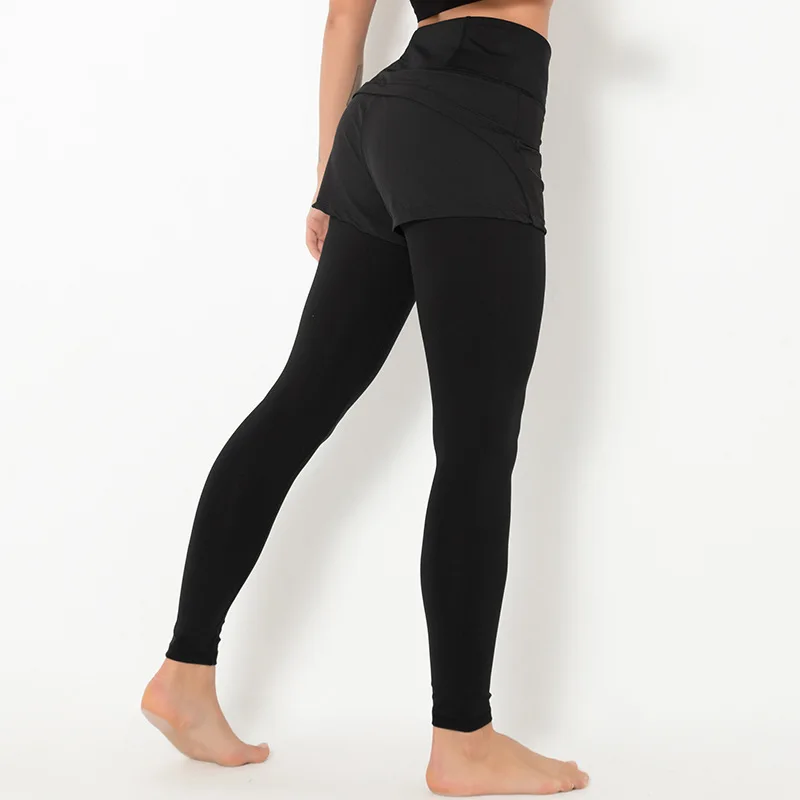 

Women High Waist Yoga Pants Fake Two Pieces Leggings High Elastic Fitness Running Exercise Tights Leggings