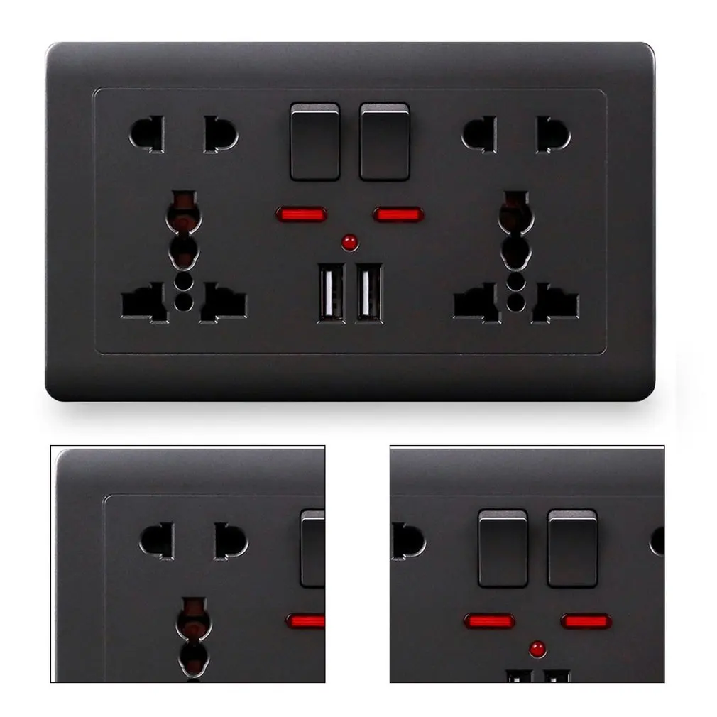 

146 Model Wall Power Socket Universal 5 Hole Dual USB Charger Port LED Indicator UK Standard USB Switched Outlet
