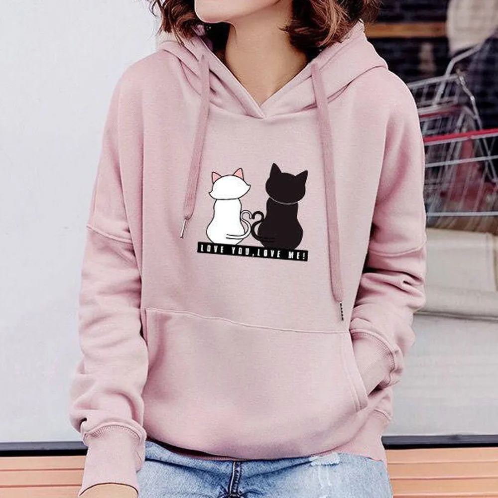 Женские толстовки с капюшоном сезон зима осень 2019 Женский свитшот принтом кота