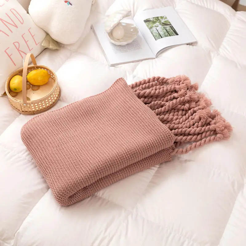 

1 Pc Knitted Blanket For Bed Queen Size Pink Color Plaid For Winter Warm Thick Blanket King Size Blankets For Sofa