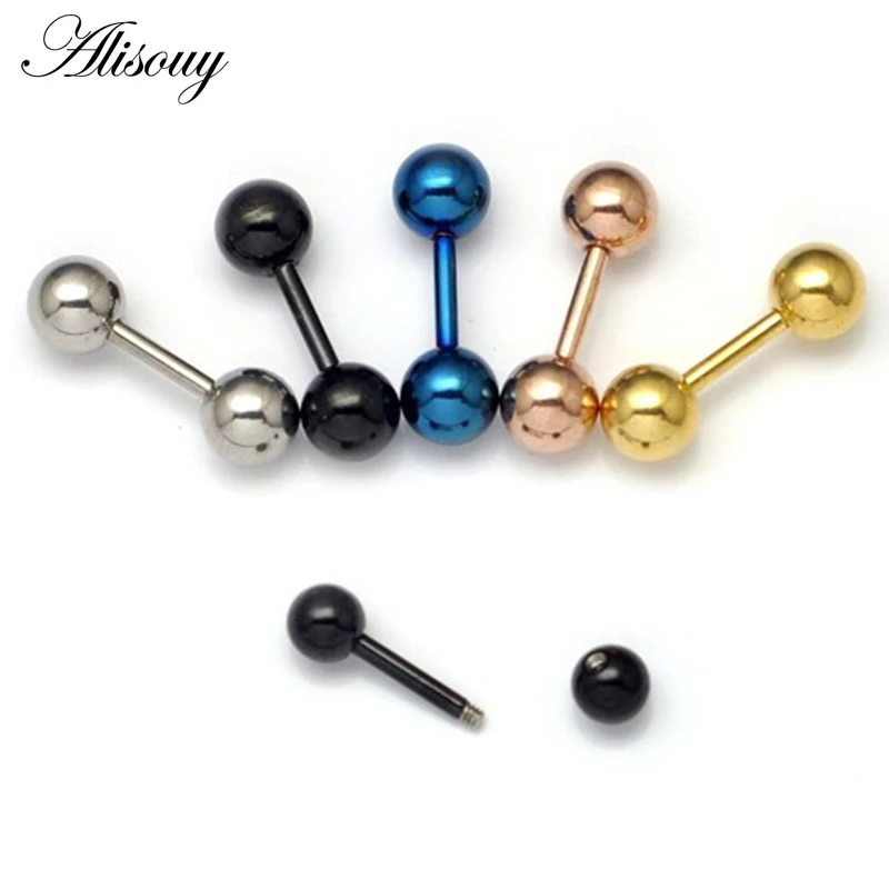 

Alisouy 1pc Retro 3 4 5mm Men's Stainless Steel Ball Barbell Black Gold Color Fashion Ear Piercing Studs Earrings