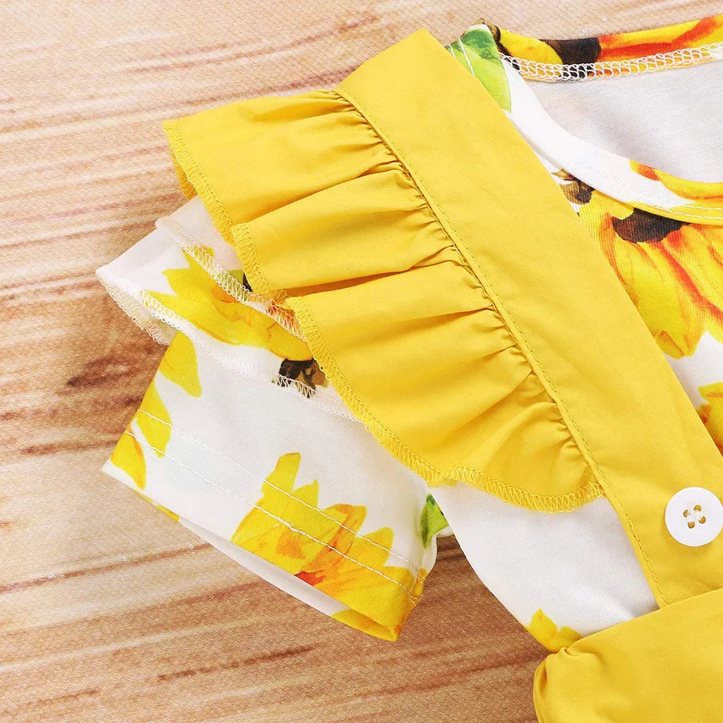 Комплект одежды для новорожденных девочек Летний комбинезон с подсолнухом + юбка