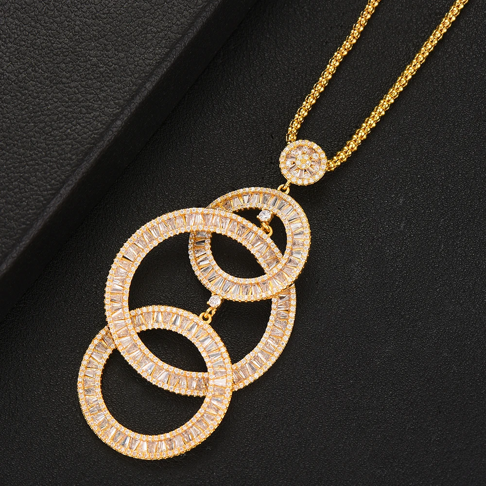 GODKI 2PCS Charms Women Wedding Necklace Earring Sets Jewelry Sets For Women Wedding Brides Full Cubic Zirconia Inlaid Jewelry