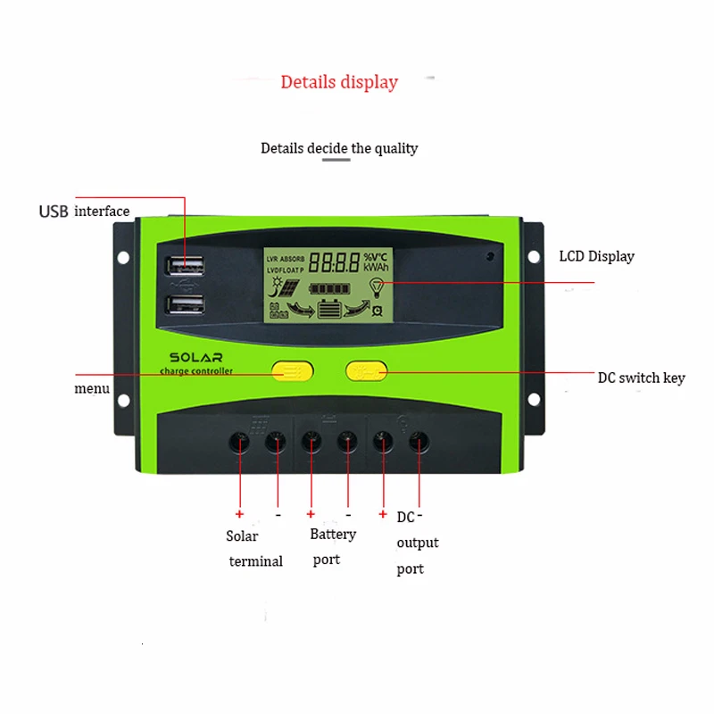 PWM контроллер солнечной энергии 20A 30A 40A 50A 60A 12v 24V 48V электрический ток Дисплей свет лампа с напряжением тока контроллер заряда