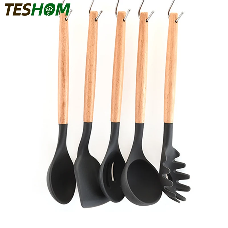 Набор посуды из черного силикона термостойкие антипригарные Инструменты для