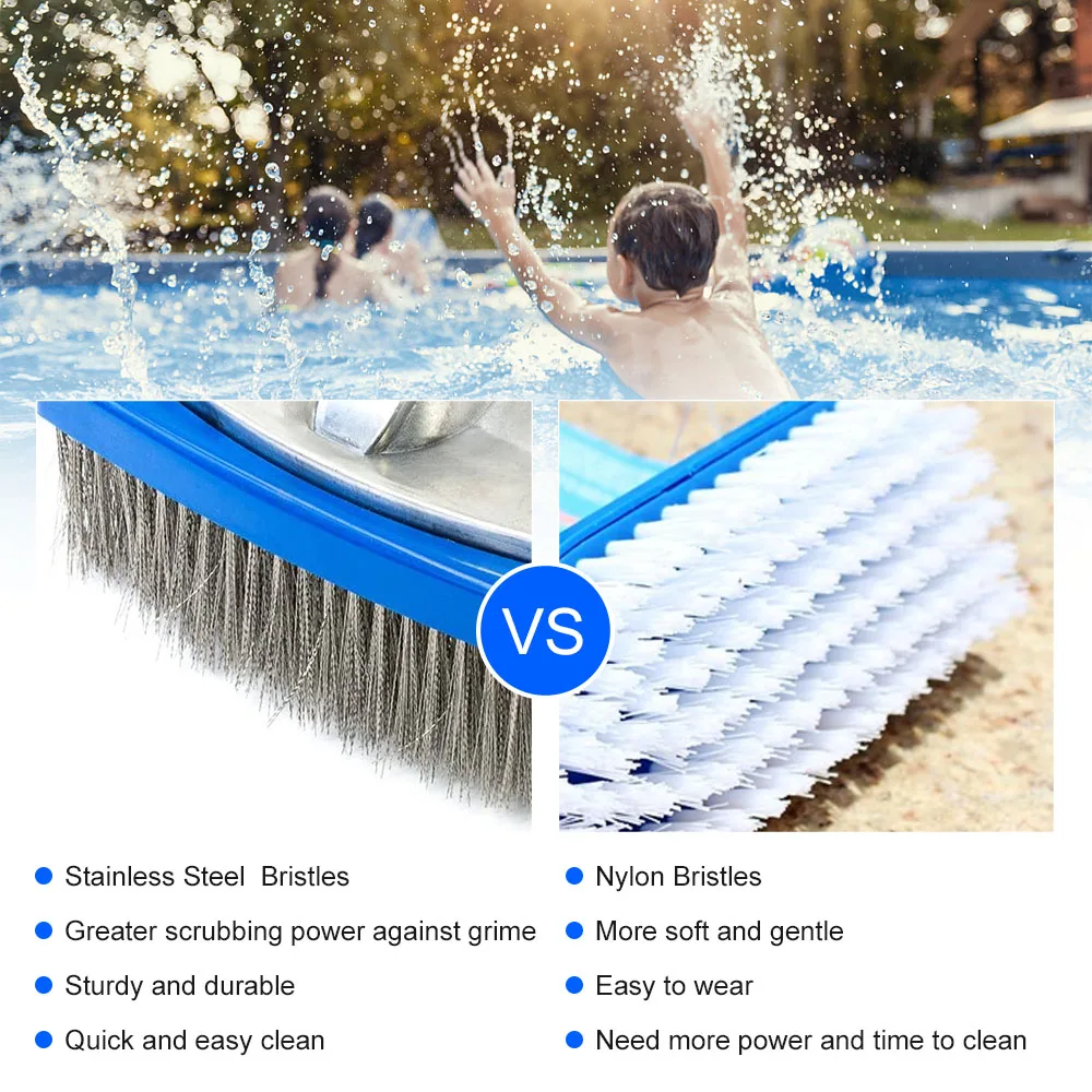 

5 Inch Heavy Duty Wire Pool Brush Swimming Pool Cleaner Aluminium Handle and Stainless Steel Bristles Designed for Gunite Pools