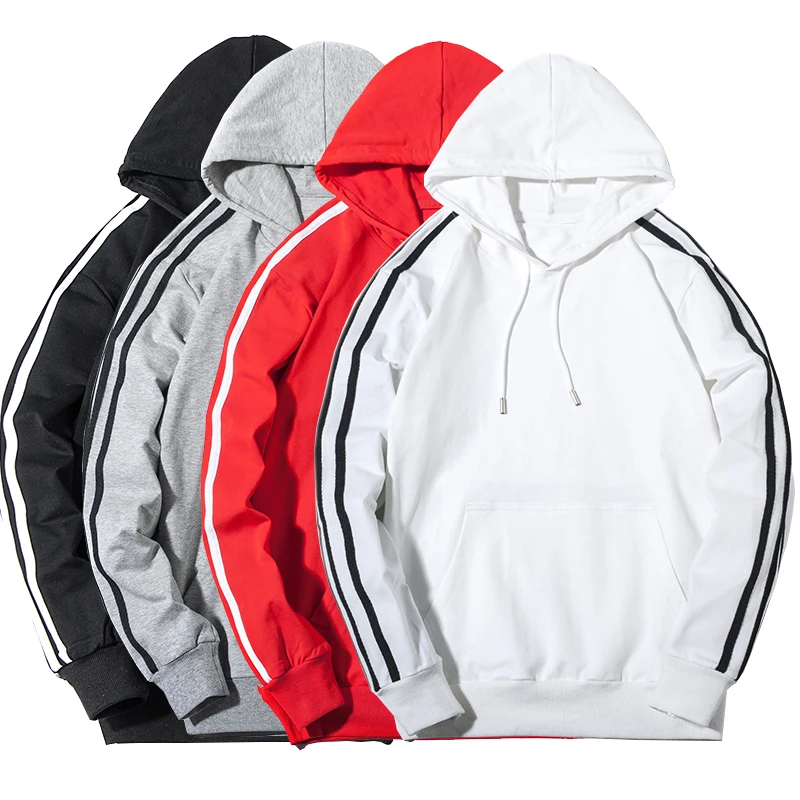 Худи мужское хлопковое в полоску на осень/зиму|Мужские толстовки и свитшоты| |