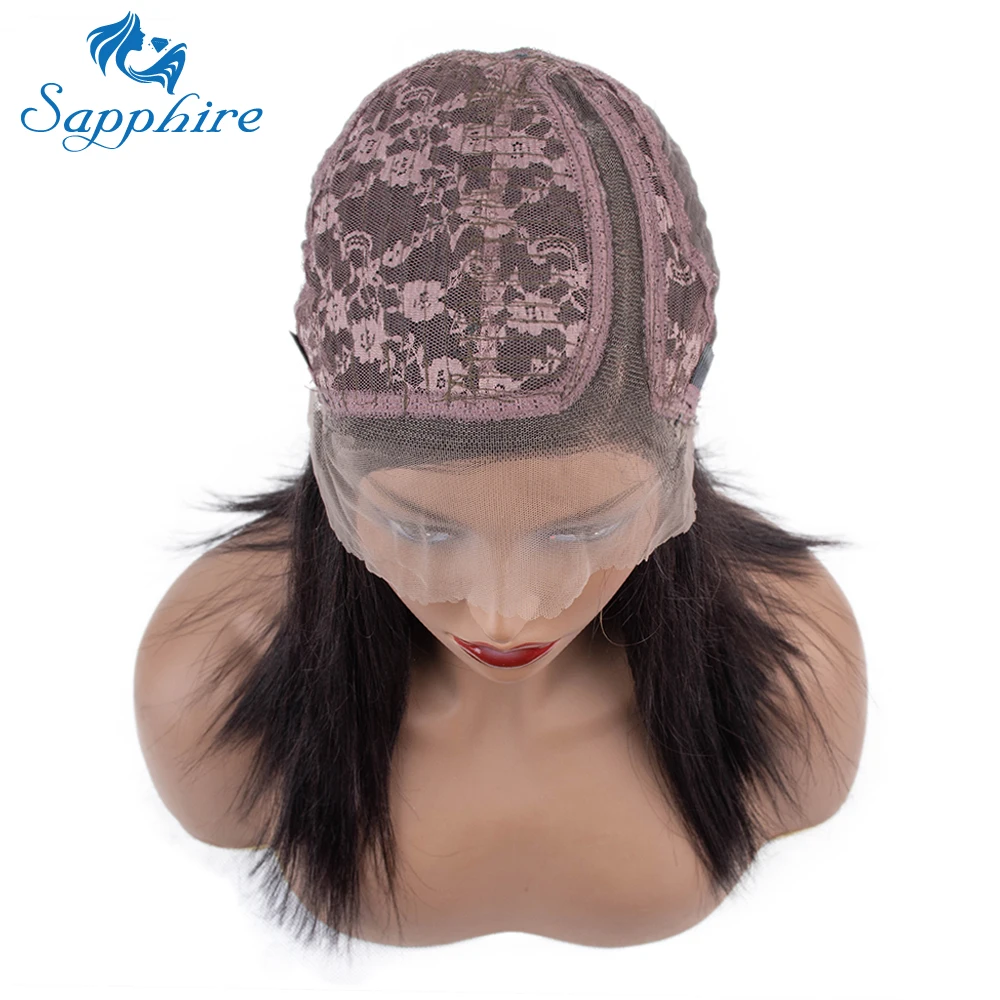 

Sapphire Brazilian Wig Straight Short Bob Lace Front Wigs T Part Lace Front Human Hair Wigs Pre-plucked Middle Part Side Part