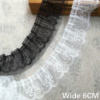 6cm wide double layers white black mesh pleats lace embroidery fringe ribbon ruffle trim clothing collar cuffs sewing decoration