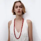 Hosun Za ожерелье из Красного камня для женщин 2021 уникальные разные формы коралловые камни длинные звенья ожерелья стразы ошейник ювелирные изделия