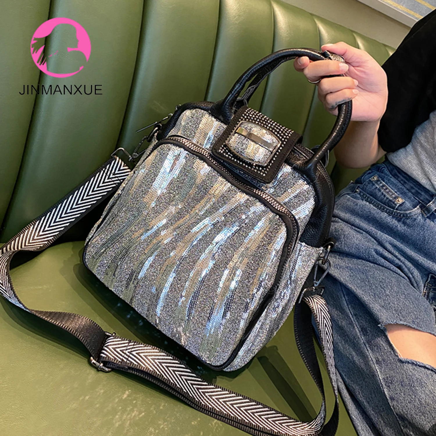 

Сумка-мессенджер женская, из воловьей кожи, с блестками