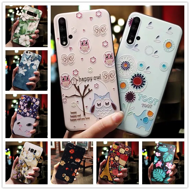Чехол для Huawei Nova 5 T 3D Цветочный тисненый силиконовый чехол телефона мягкий Pro