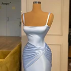 Небесно голубая Русалка платья для выпускного вечера, длинное вечернее платье в Дубае, простое атласное вечернее платье со складками, 2021