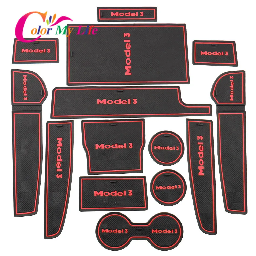 3D резиновый нескользящий коврик для интерьера стакана дверной с желобом Tesla Model3