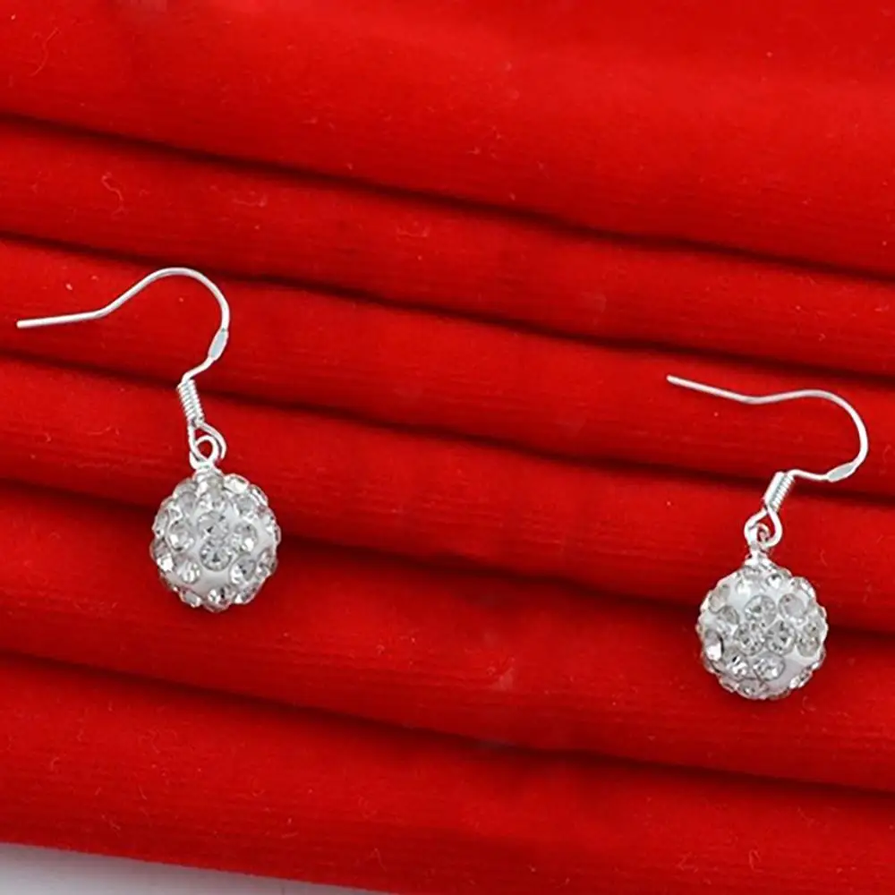 

80% Hot Sale Women Fashion 925 Silver Plated Rhinestone Ball Necklace + Earrings Jewelry Set