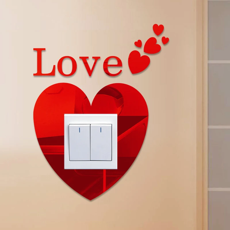 

Acrylic Mirror Reflective Switch Stickers Love Socket Protection Switch Cover Wall Stickers For Kids Couple DIY Home Decoration
