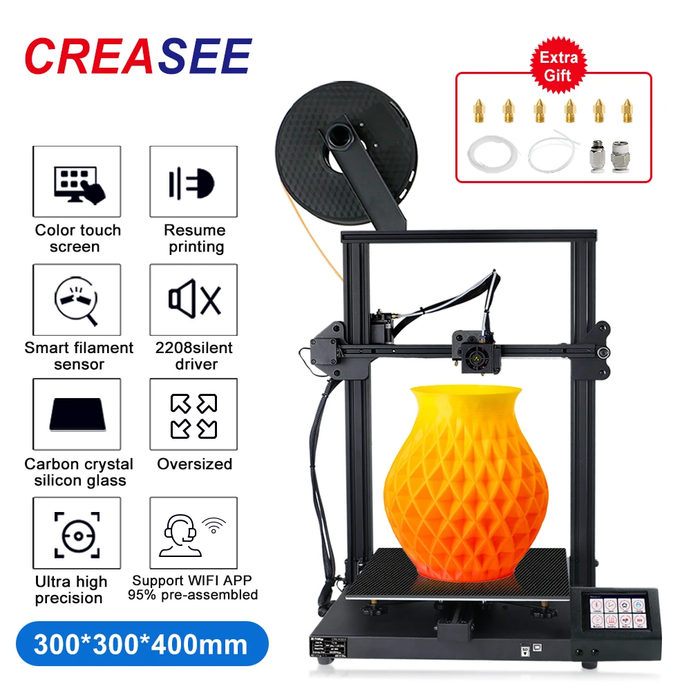 

Creasee 3D Printer Aluminum DIY Set Home Large Size Precision Printers 3D Print 300x300x400mm 2021 Hot TMC2208 impressora 3d