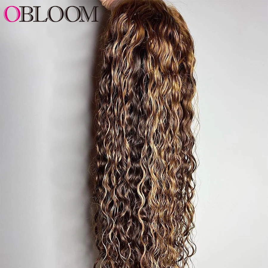 Highlight Water Wave 13x4 Lace Front Human Hair Wigs HD Transparent Lace Wig Brazilian Pre plucked Bleached Knots Wigs for Women